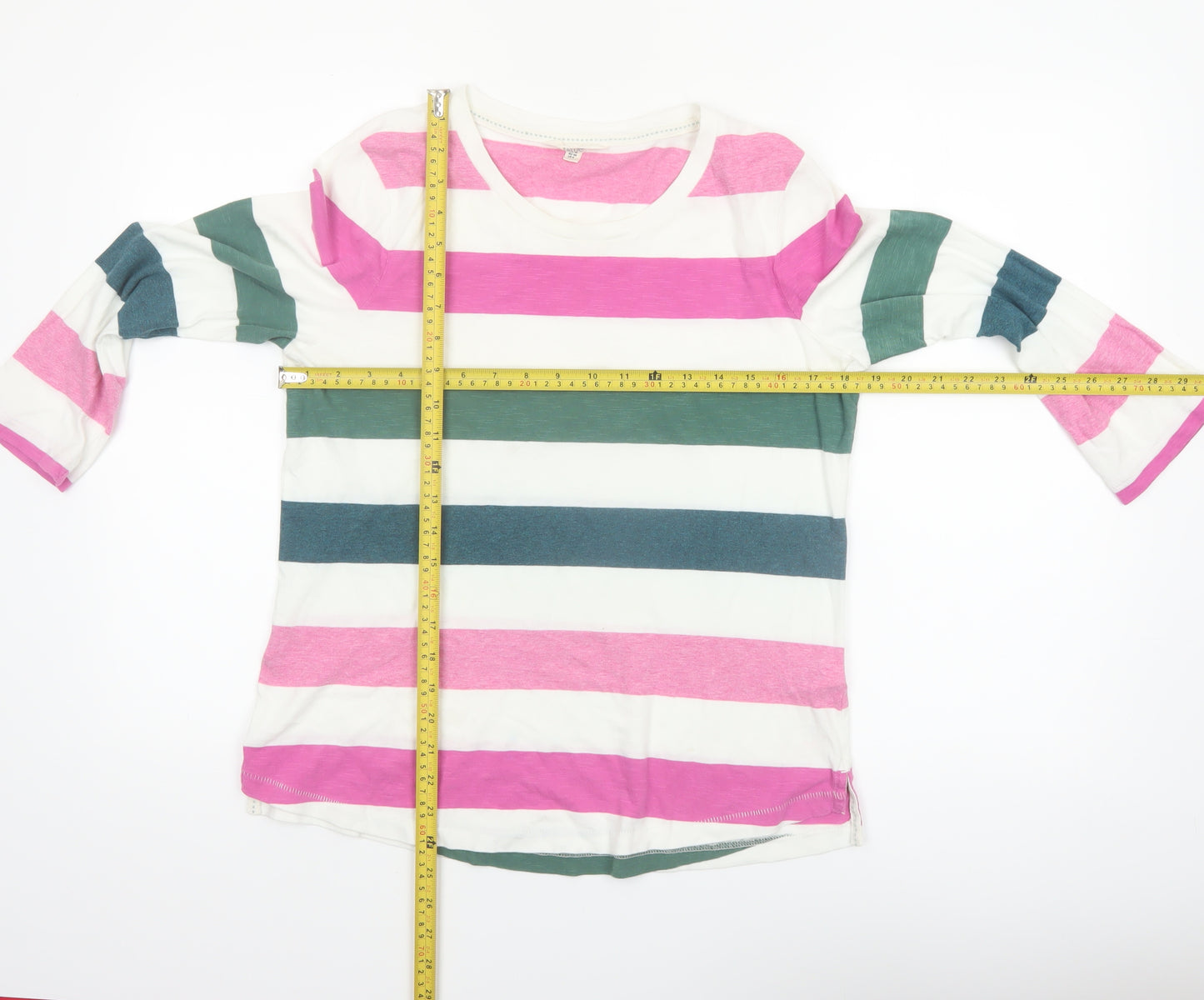 FatFace Women’s Multicoloured Stripe Cotton 3/4 Sleeve T-Shirt Size 10