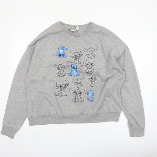 Disney Women Grey Lilo & Stitch Graphic Sweatshirt Size L
