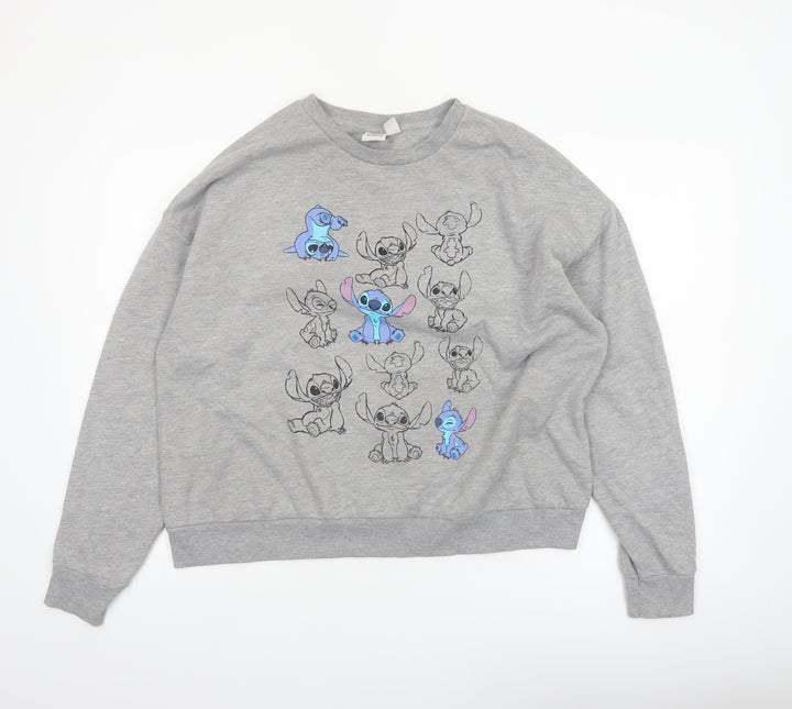 Disney Women Grey Lilo & Stitch Graphic Sweatshirt Size L