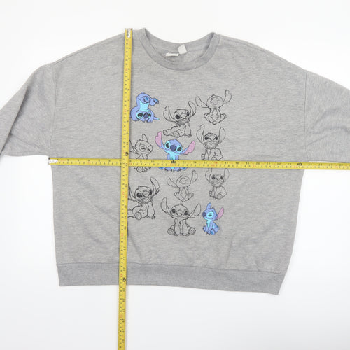 Disney Women Grey Lilo & Stitch Graphic Sweatshirt Size L