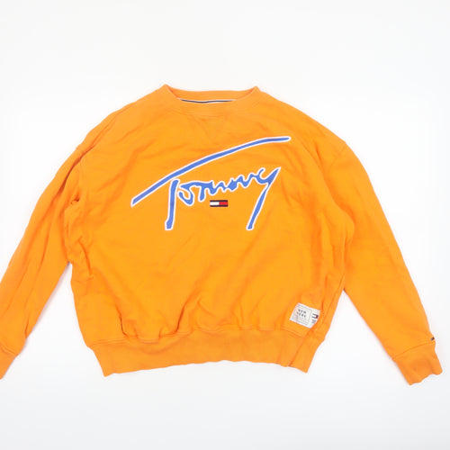 Tommy Jeans Women's Orange Cotton Pullover Sweatshirt S