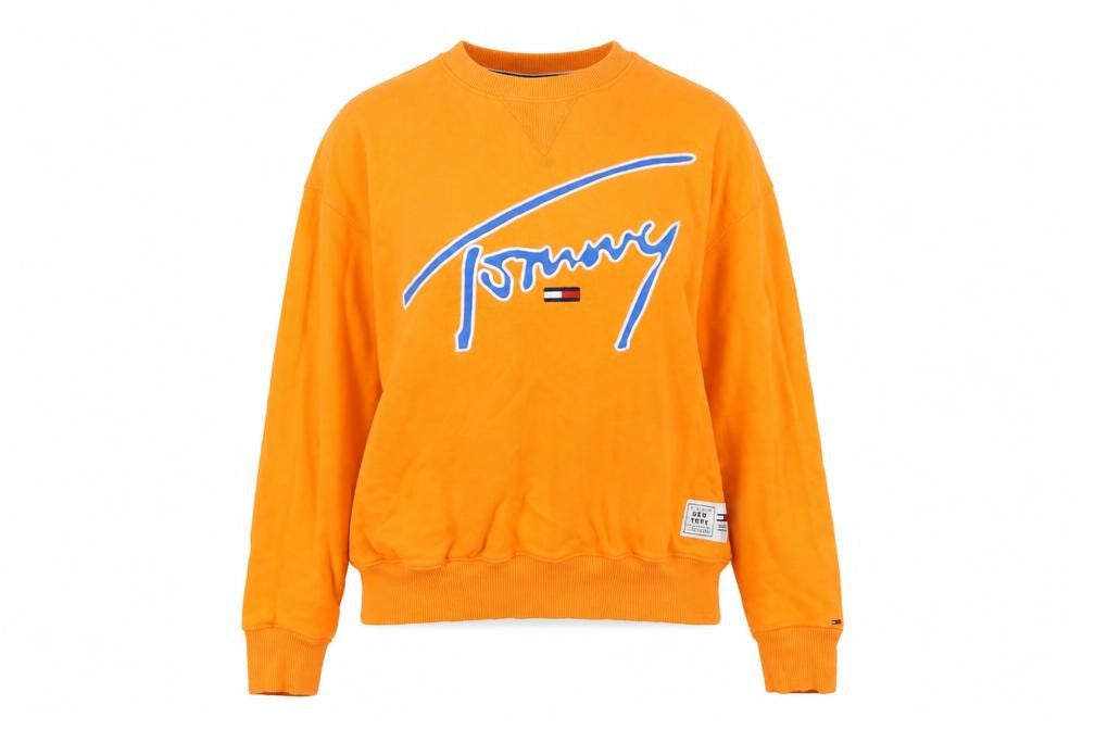 Front view of Tommy Jeans Women's Orange Cotton Pullover Sweatshirt S