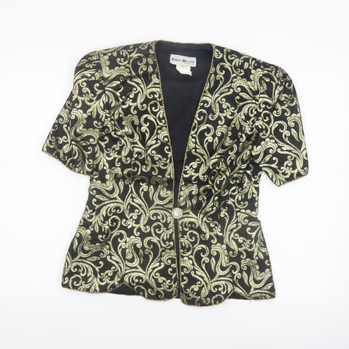 Karen Miller Women’s Black Gold Brocade Short Sleeve Tuxedo Blazer Size 8