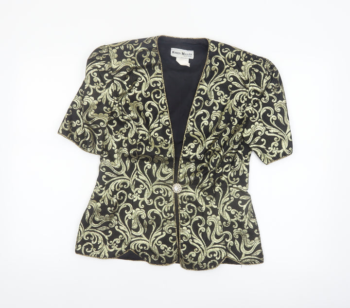 Karen Miller Women’s Black Gold Brocade Short Sleeve Tuxedo Blazer Size 8