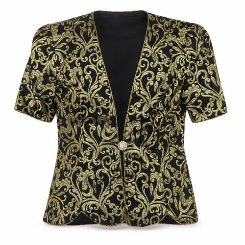 Karen Miller Women’s Black Gold Brocade Short Sleeve Tuxedo Blazer Size 8
