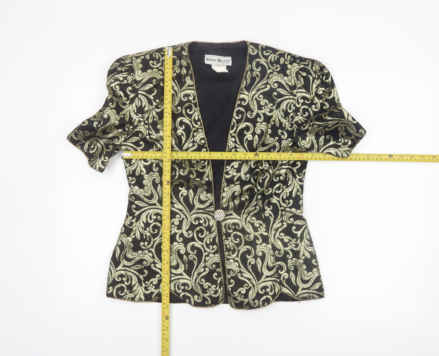 Karen Miller Women’s Black Gold Brocade Short Sleeve Tuxedo Blazer Size 8