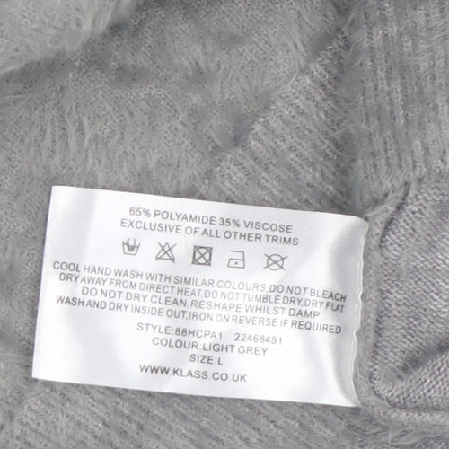 Klass Women's Grey Beaded Crew Neck Pullover Jumper Size L