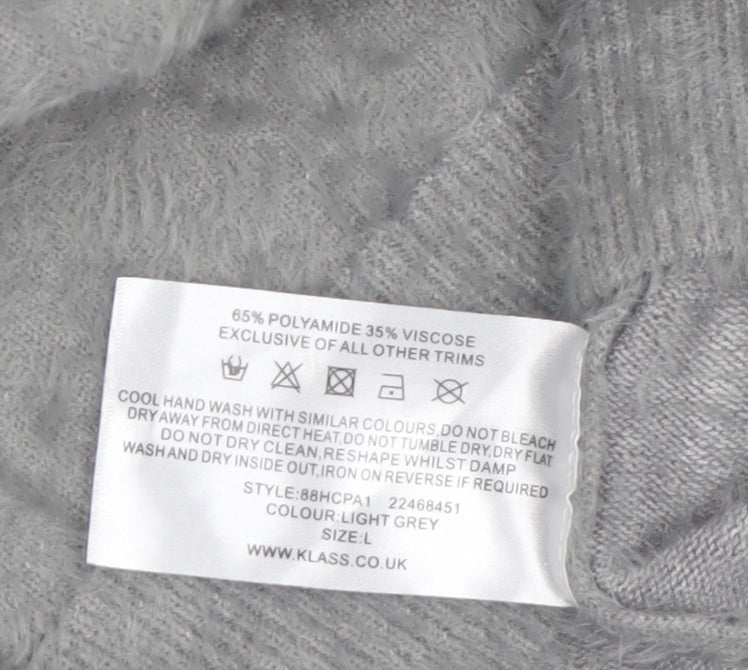 Klass Women's Grey Beaded Crew Neck Pullover Jumper Size L