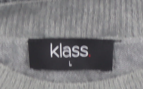Klass Women's Grey Beaded Crew Neck Pullover Jumper Size L