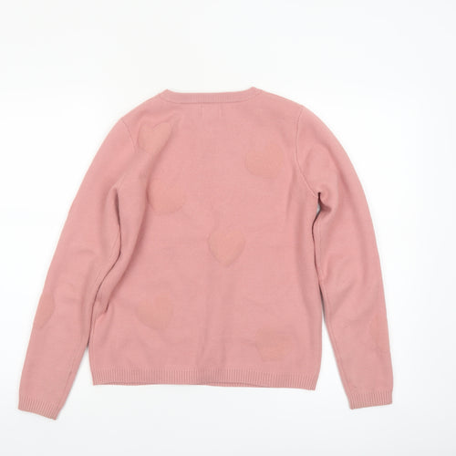 Nicole Miller Women's Pink Heart Knit Crew Neck Jumper XS