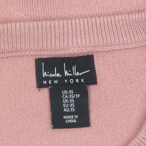 Nicole Miller Women's Pink Heart Knit Crew Neck Jumper XS