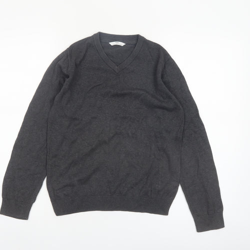 Marks and Spencer Boys Grey 11-12 Years V-Neck Cotton Jumper