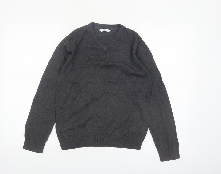 Marks and Spencer Boys Grey 11-12 Years V-Neck Cotton Jumper