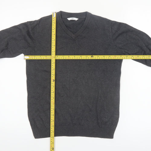 Marks and Spencer Boys Grey 11-12 Years V-Neck Cotton Jumper