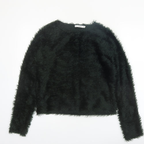 Mango Women’s Black Faux Fur Long Sleeve Pullover Jumper Size 12