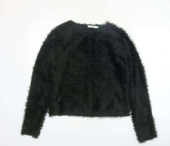 Mango Women’s Black Faux Fur Long Sleeve Pullover Jumper Size 12