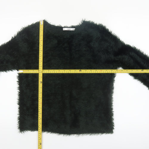Mango Women’s Black Faux Fur Long Sleeve Pullover Jumper Size 12