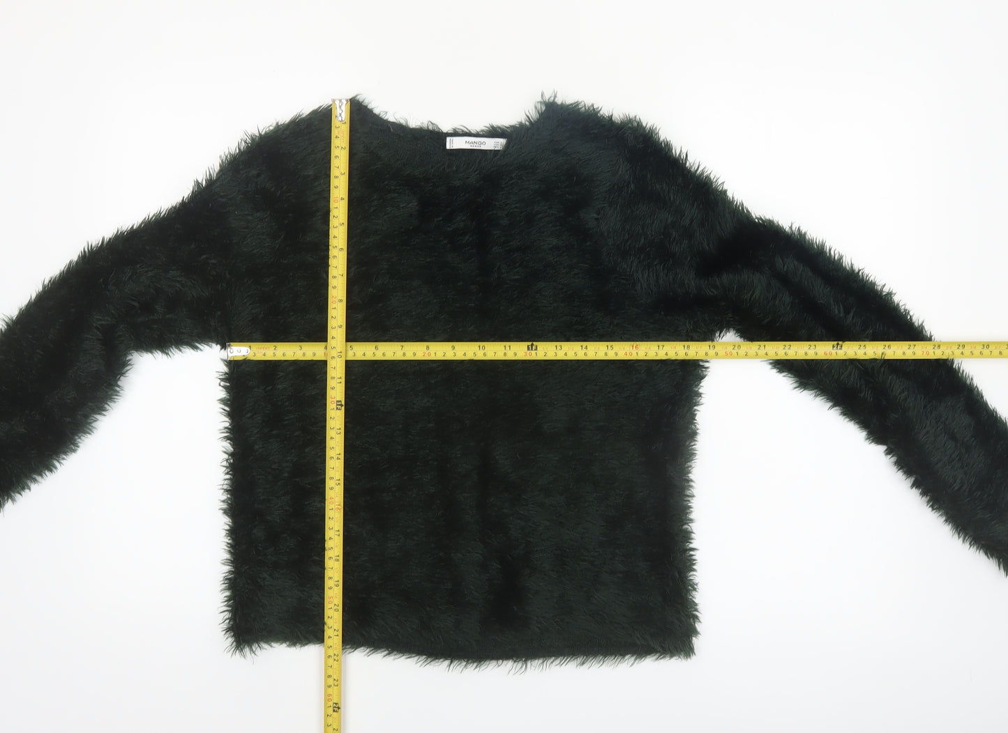 Mango Women’s Black Faux Fur Long Sleeve Pullover Jumper Size 12