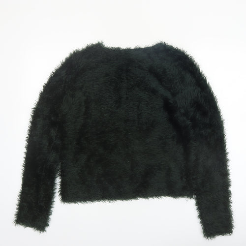 Mango Women’s Black Faux Fur Long Sleeve Pullover Jumper Size 12