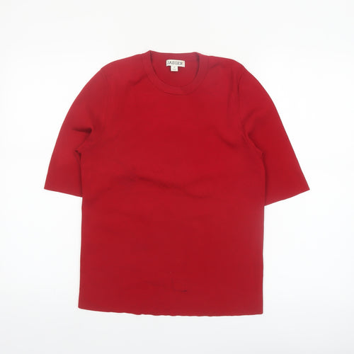Jaeger Womens Red Knit Short Sleeve Crew Neck Top Size M