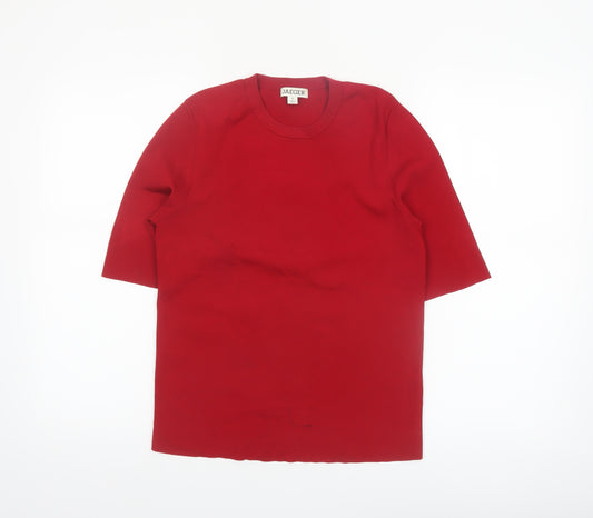 Jaeger Womens Red Knit Short Sleeve Crew Neck Top Size M