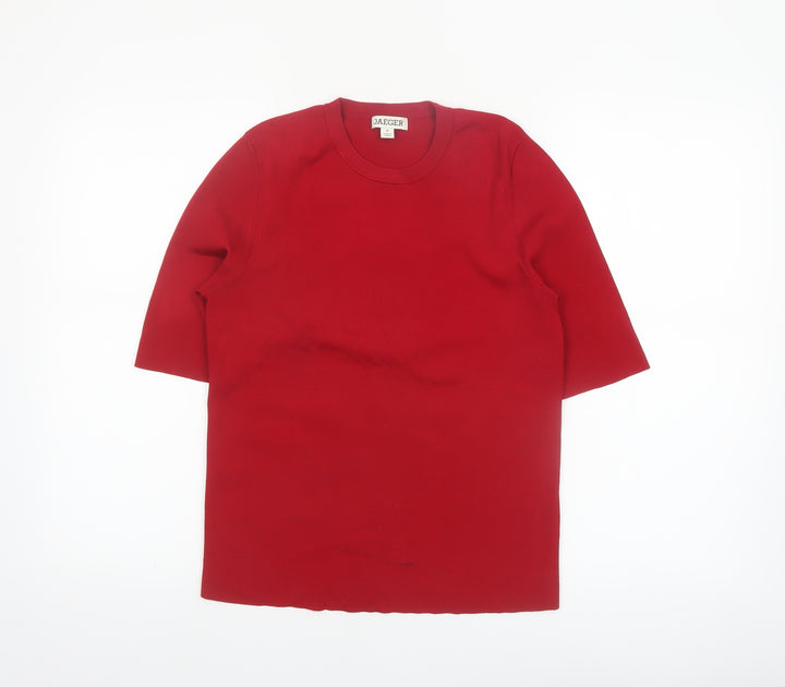 Jaeger Womens Red Knit Short Sleeve Crew Neck Top Size M
