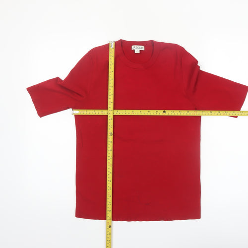 Jaeger Womens Red Knit Short Sleeve Crew Neck Top Size M