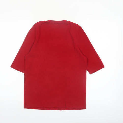 Jaeger Womens Red Knit Short Sleeve Crew Neck Top Size M