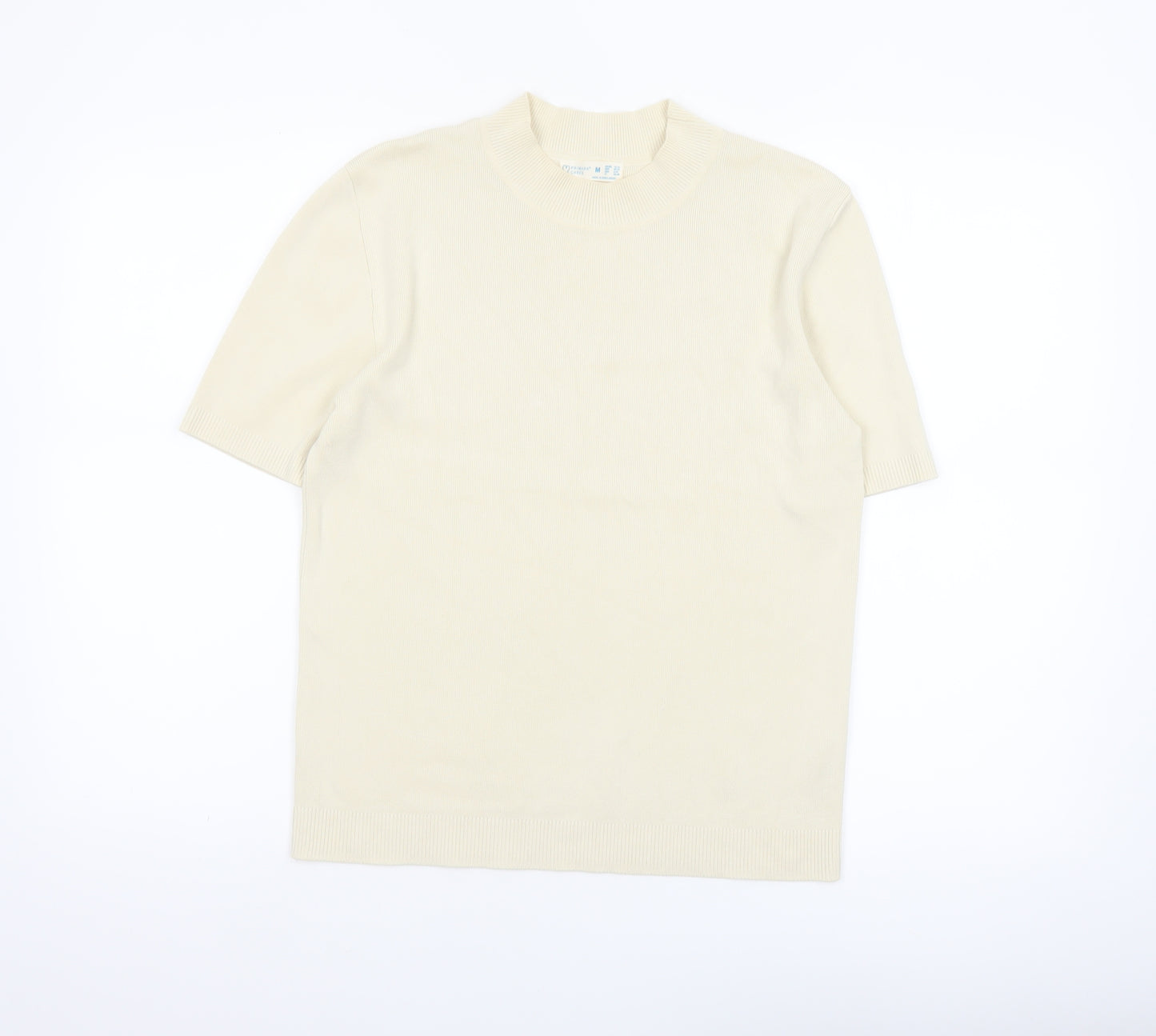 Primark Women Ivory Mock Neck Short Sleeve Pullover Jumper M