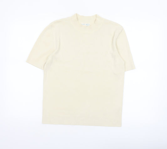 Primark Women Ivory Mock Neck Short Sleeve Pullover Jumper M