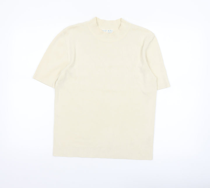 Primark Women Ivory Mock Neck Short Sleeve Pullover Jumper M