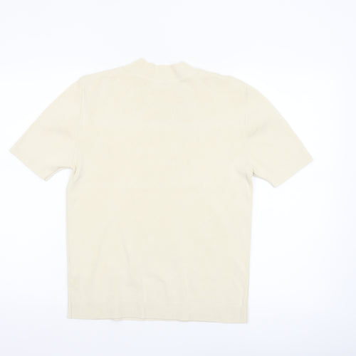 Primark Women Ivory Mock Neck Short Sleeve Pullover Jumper M