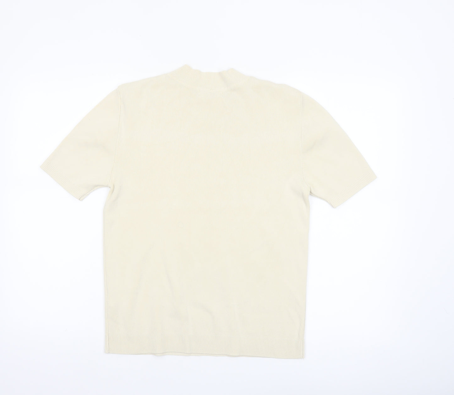Primark Women Ivory Mock Neck Short Sleeve Pullover Jumper M