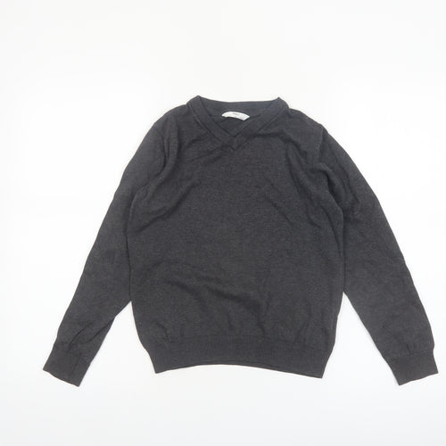 Marks and Spencer Boys Charcoal V-Neck Cotton Jumper 11-12 Years