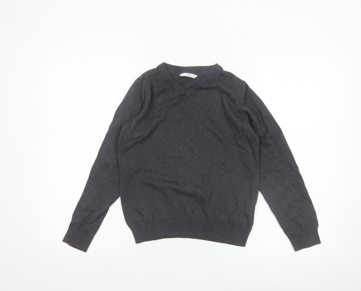 Marks and Spencer Boys Charcoal V-Neck Cotton Jumper 11-12 Years