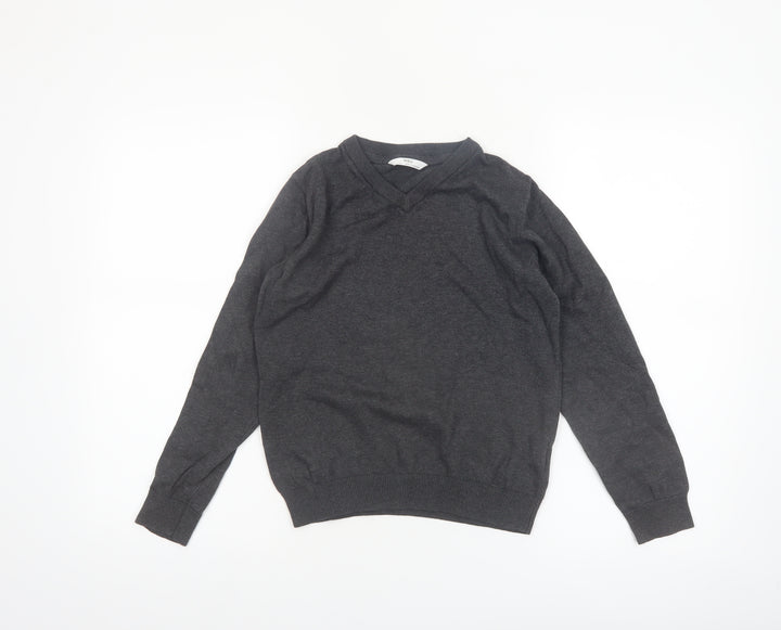 Marks and Spencer Boys Charcoal V-Neck Cotton Jumper 11-12 Years