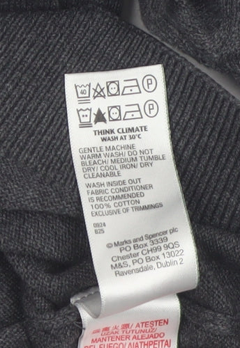 Marks and Spencer Boys Charcoal V-Neck Cotton Jumper 11-12 Years