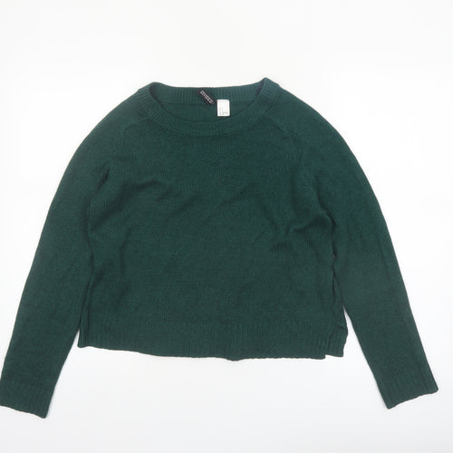 H&M Divided Women Green Acrylic Crew Neck Knit Jumper Size S