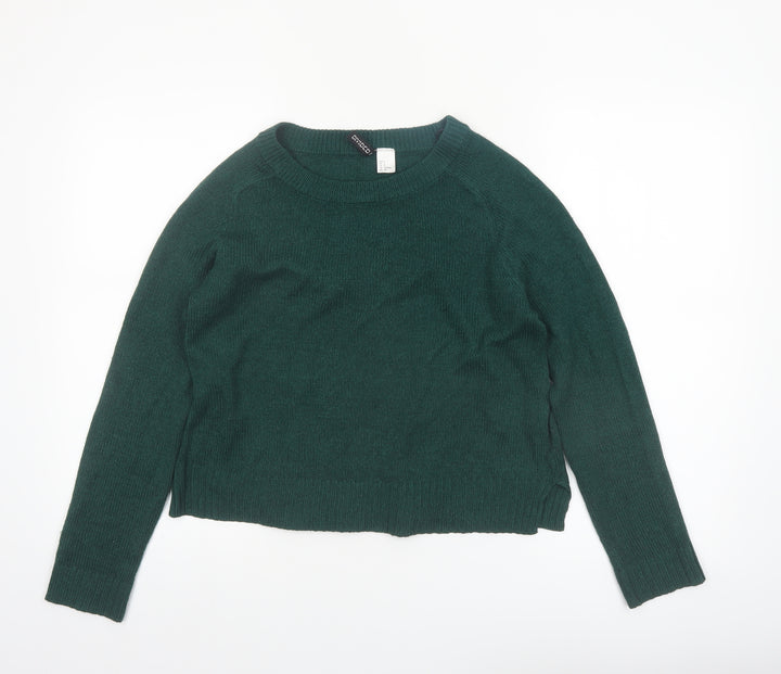H&M Divided Women Green Acrylic Crew Neck Knit Jumper Size S