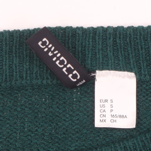 H&M Divided Women Green Acrylic Crew Neck Knit Jumper Size S