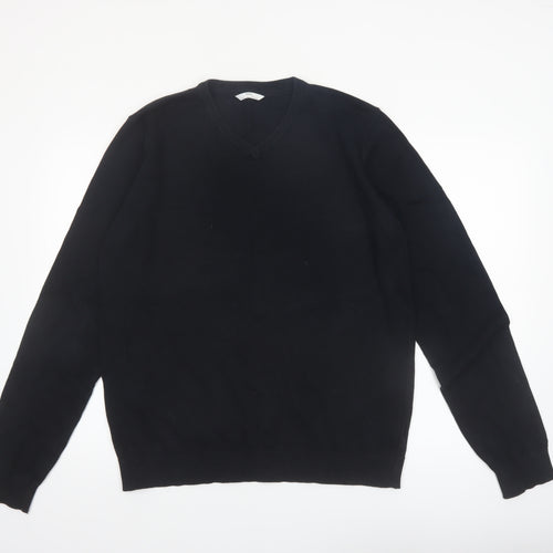 Marks and Spencer Boys Black V-Neck Cotton Jumper 17-18 Years Classic Fit