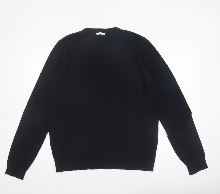 Marks and Spencer Boys Black V-Neck Cotton Jumper 17-18 Years Classic Fit