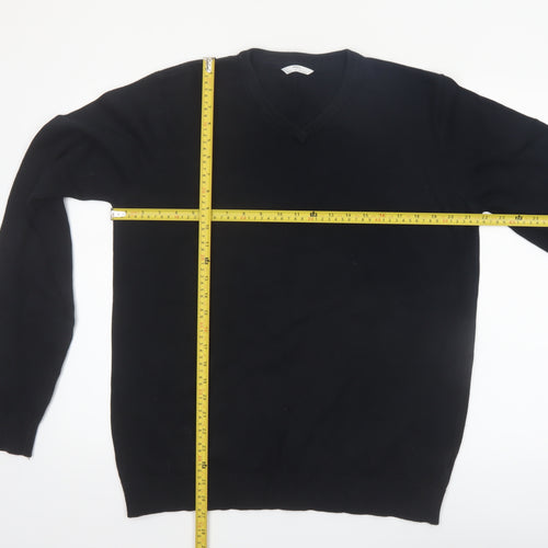Marks and Spencer Boys Black V-Neck Cotton Jumper 17-18 Years Classic Fit