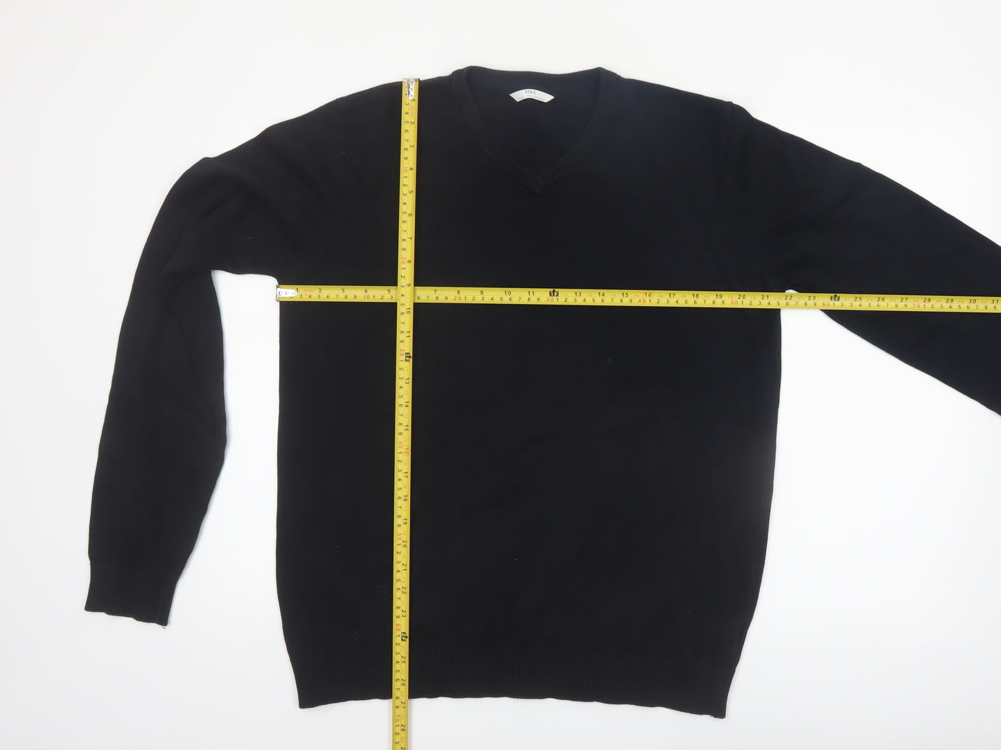 Marks and Spencer Boys Black V-Neck Cotton Jumper 17-18 Years Classic Fit