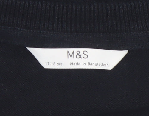 Marks and Spencer Boys Black V-Neck Cotton Jumper 17-18 Years Classic Fit
