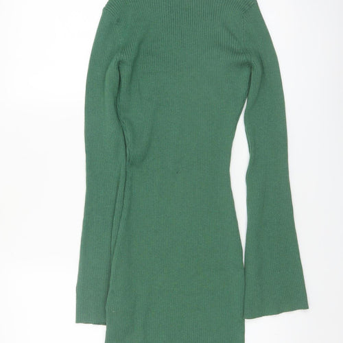 H&M Women’s Green Ribbed Knit Bodycon Dress XS Long Sleeve