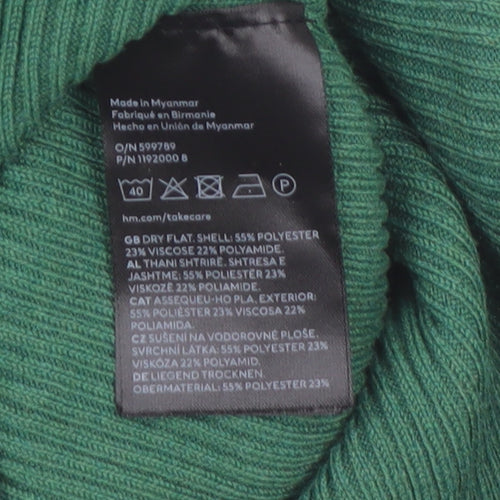 H&M Women’s Green Ribbed Knit Bodycon Dress XS Long Sleeve
