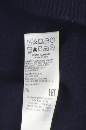 Marks and Spencer Men's Blue XL Wool Crew Neck Jumper