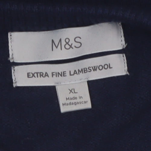 Marks and Spencer Men's Blue XL Wool Crew Neck Jumper