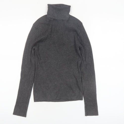 Primark Women Grey Roll Neck Ribbed Knit Jumper Size S